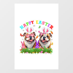 Cute English Bulldog Dog & Bunny Ears Eggs Happy E