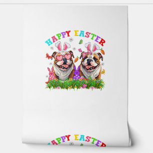 Cute English Bulldog Dog & Bunny Ears Eggs Happy E Wallpaper
