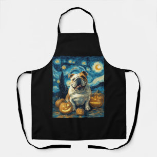 Cute English Bulldog Dog Halloween Jack O Lantern Apron