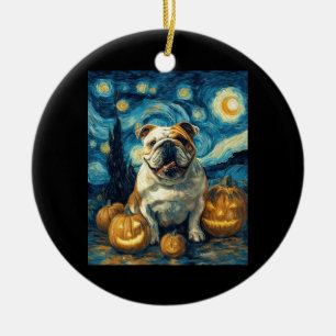 Cute English Bulldog Dog Halloween Jack O Lantern Ceramic Ornament
