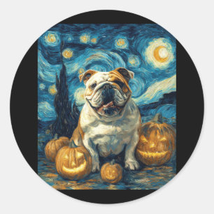 Cute English Bulldog Dog Halloween Jack O Lantern Classic Round Sticker