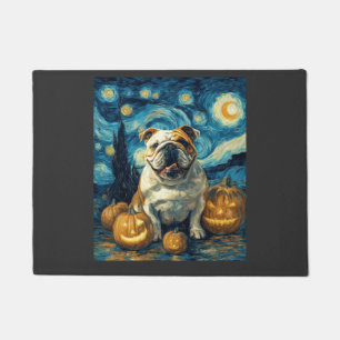 Cute English Bulldog Dog Halloween Jack O Lantern  Doormat