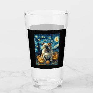 Cute English Bulldog Dog Halloween Jack O Lantern Glass