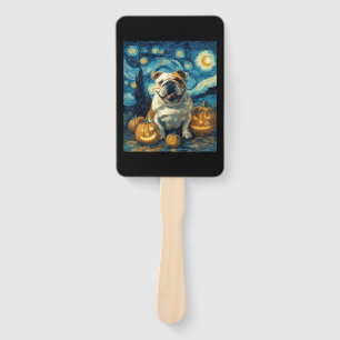 Cute English Bulldog Dog Halloween Jack O Lantern Hand Fan