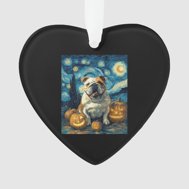 Cute English Bulldog Dog Halloween Jack O Lantern  Ornament (Front)