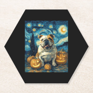 Cute English Bulldog Dog Halloween Jack O Lantern  Paper Coaster