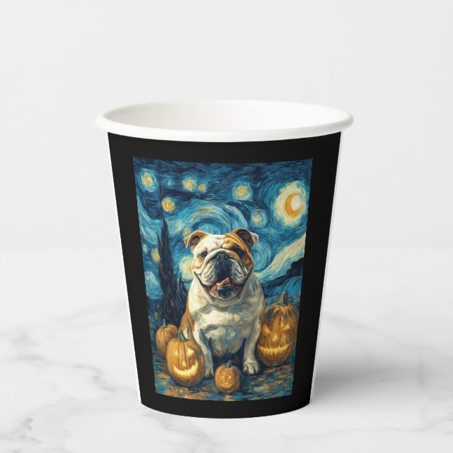 Cute English Bulldog Dog Halloween Jack O Lantern  Paper Cups (Front)
