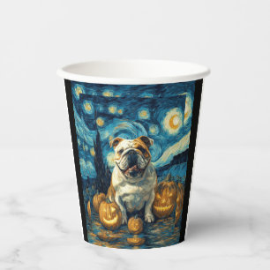 Cute English Bulldog Dog Halloween Jack O Lantern Paper Cups