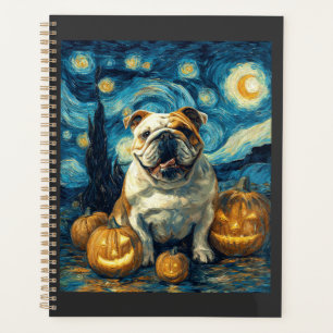 Cute English Bulldog Dog Halloween Jack O Lantern Planner
