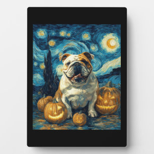 Cute English Bulldog Dog Halloween Jack O Lantern Plaque