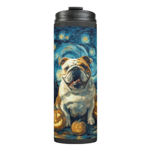 Cute English Bulldog Dog Halloween Jack O Lantern Thermal Tumbler
