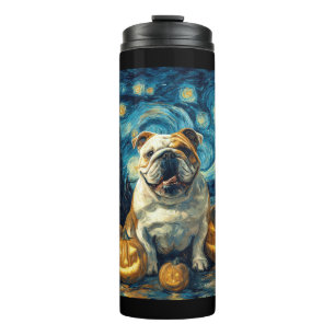 Cute English Bulldog Dog Halloween Jack O Lantern Thermal Tumbler