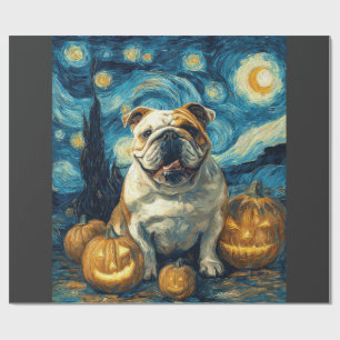 Cute English Bulldog Dog Halloween Jack O Lantern Wrapping Paper