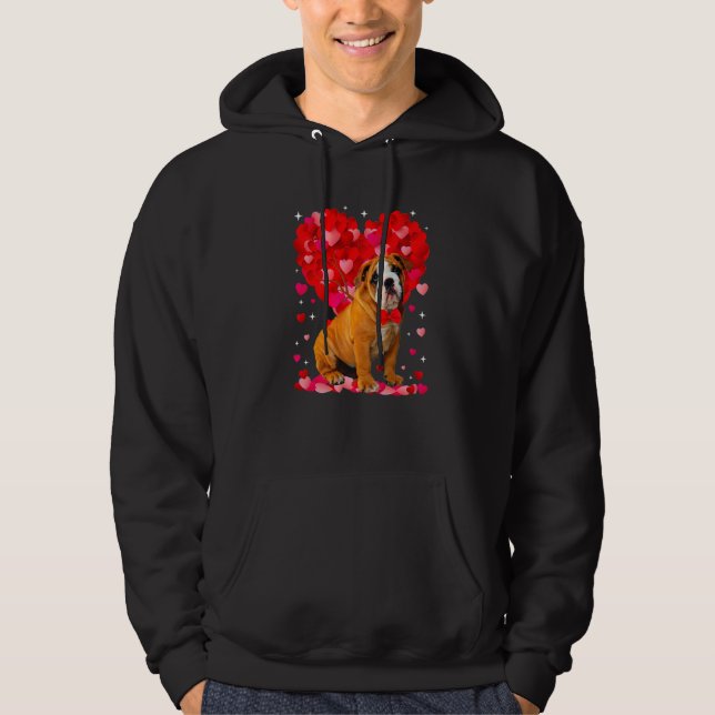 Cute English Bulldog Dog Valentines Day Heart Pupp Hoodie (Front)
