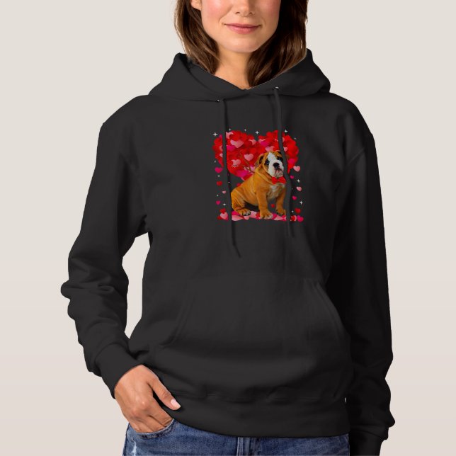 Cute English Bulldog Dog Valentines Day Heart Pupp Hoodie (Front)