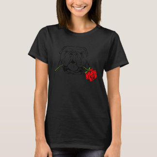 Cute English Bulldog Dog With Rose for Bulldog T-Shirt