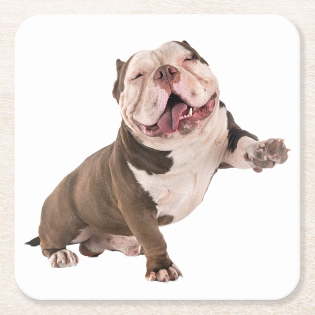 Cute English Bulldog Gifts Puppy Dog Lover Square Paper Coaster (Front)