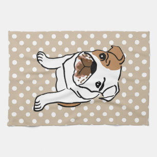 Cute English Bulldog Illustration Tea Towel