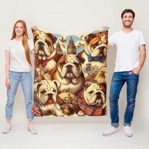 Cute English Bulldog Painting Fleece Blanket