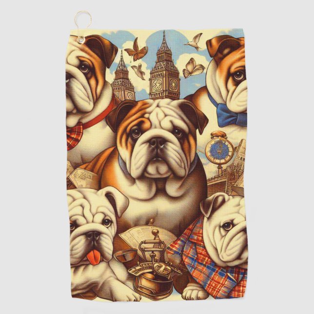 Cute English Bulldog Painting Golf Towel (Front)