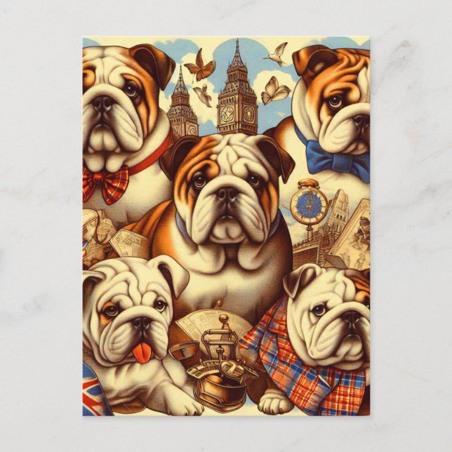 Cute English Bulldog Painting Postcard (Front)