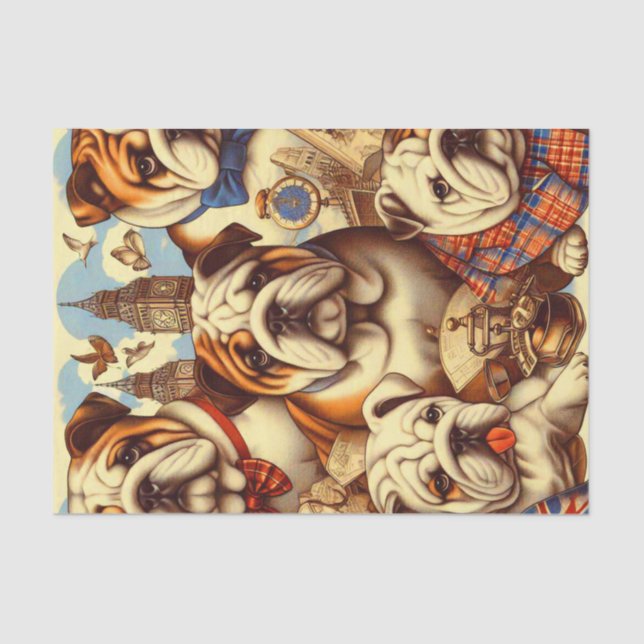 Cute English Bulldog Painting Tissue Paper (Front)