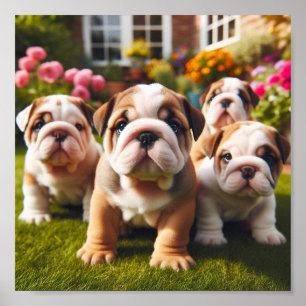 cute English Bulldog puppies Poster