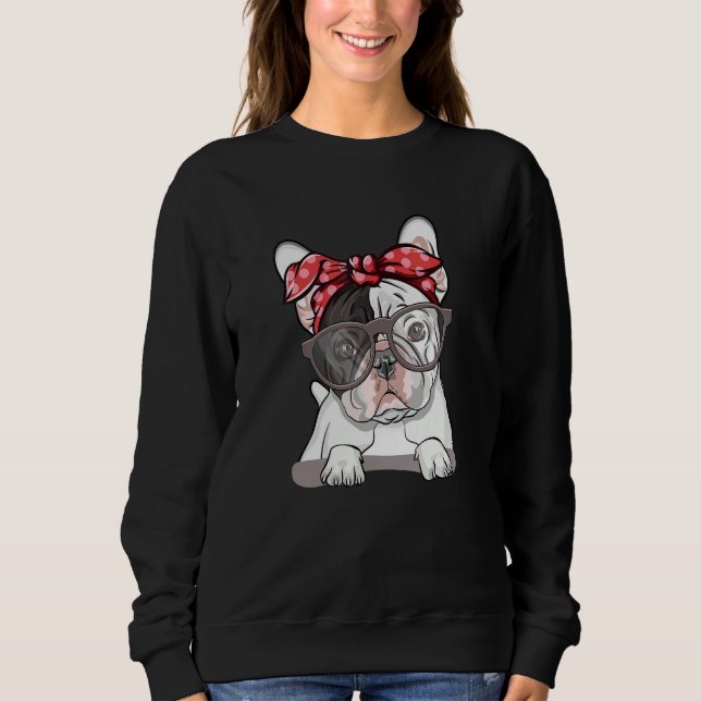 Cute English Bulldog Red Polka Dot Headband And Gl Sweatshirt (Front)