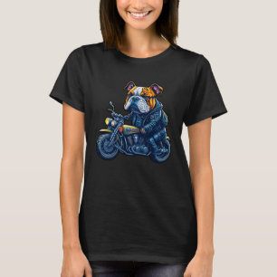 Cute English bulldog riding motorcycle at Christma T-Shirt