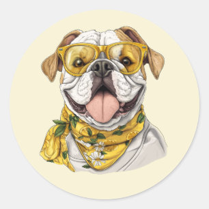 Cute English Bulldog Sunglasses Lemons Classic Round Sticker