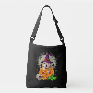 Cute English Bulldog Witch Pumpkin Halloween Dog Crossbody Bag