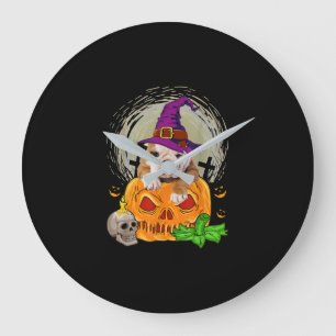 Cute English Bulldog Witch Pumpkin Halloween Dog Large Clock