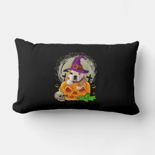 Cute English Bulldog Witch Pumpkin Halloween Dog Lumbar Cushion