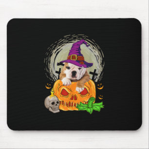 Cute English Bulldog Witch Pumpkin Halloween Dog Mouse Pad