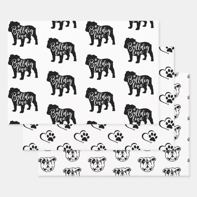 Cute English Bulldog Wrapping Paper Sheet (Set)