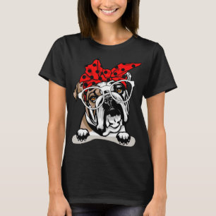 Cute English Bulldog Xmas Red Plaid Headband And G T-Shirt