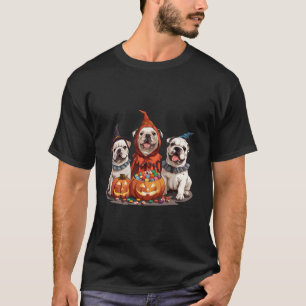 Cute English Bulldogs Halloween Pumpkin Candy Buck T-Shirt