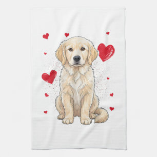 Cute English Cream Golden Retriever Dog Tea Towel