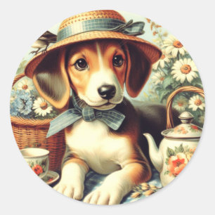 Cute English Foxhound Painting Classic Round Sticker