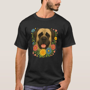 Cute English Mastiff in Colourful Flowers Dog Mum T-Shirt