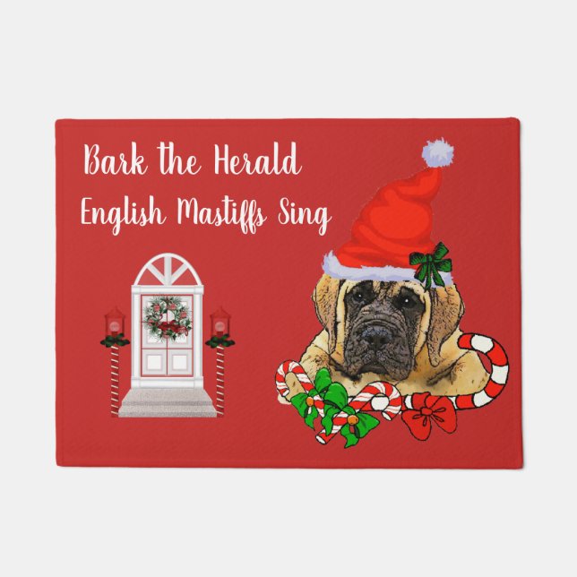 Cute English Mastiff Puppy Christmas  Doormat (Front)