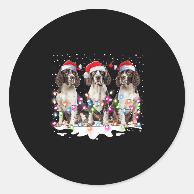 Cute English Springer Spaniel Dog Christmas Light  Classic Round Sticker (Front)