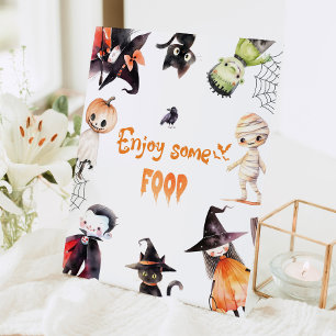 Cute Enjoy some food Halloween party Pedestal Sign