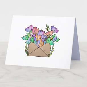 Cute Envelope with Purple Flowers Blank Thank You Card
