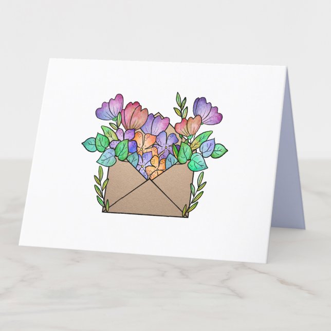 Cute Envelope with Purple Flowers Blank Thank You Card (Creator Uploaded)