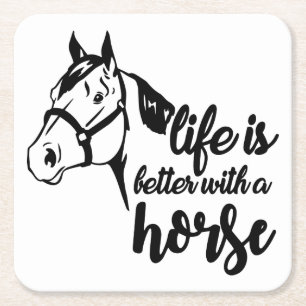 Cute Equestrian Black White Western Party Horse Square Paper Coaster