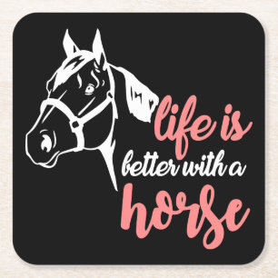 Cute Equestrian Pink Black Western Party Horse Square Paper Coaster