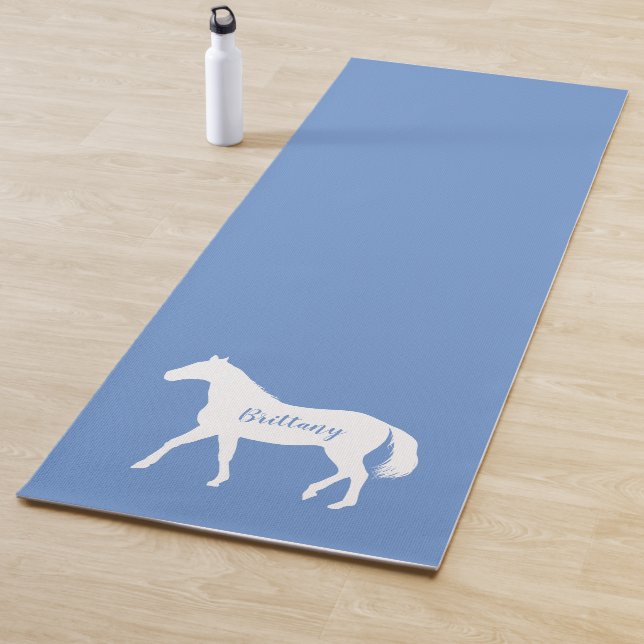 Cute Equestrian Workout Fitness Blue Horse Yoga Mat (In Situ)