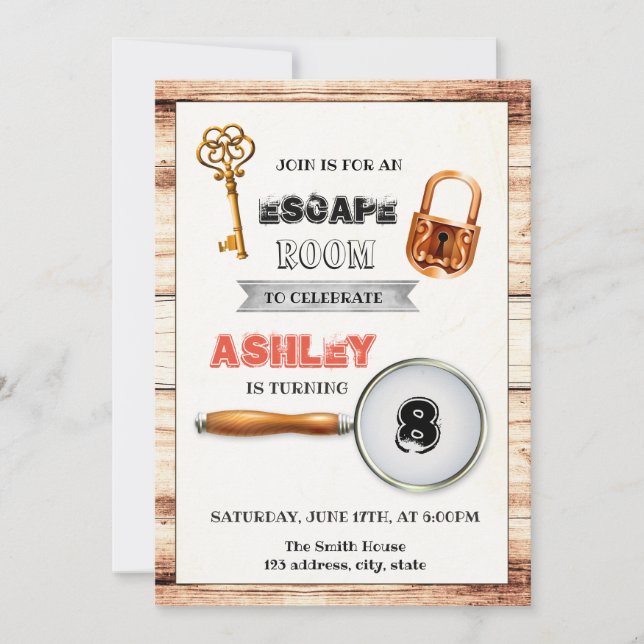 Cute escape room party invitation (Front)