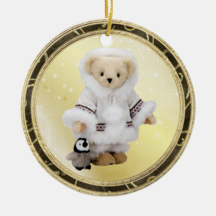 Cute Eskimo Teddy Bear & Penguin Ornament